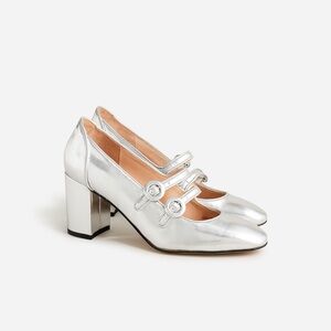J Crew silver metallic Mary Jane heels size 6.5